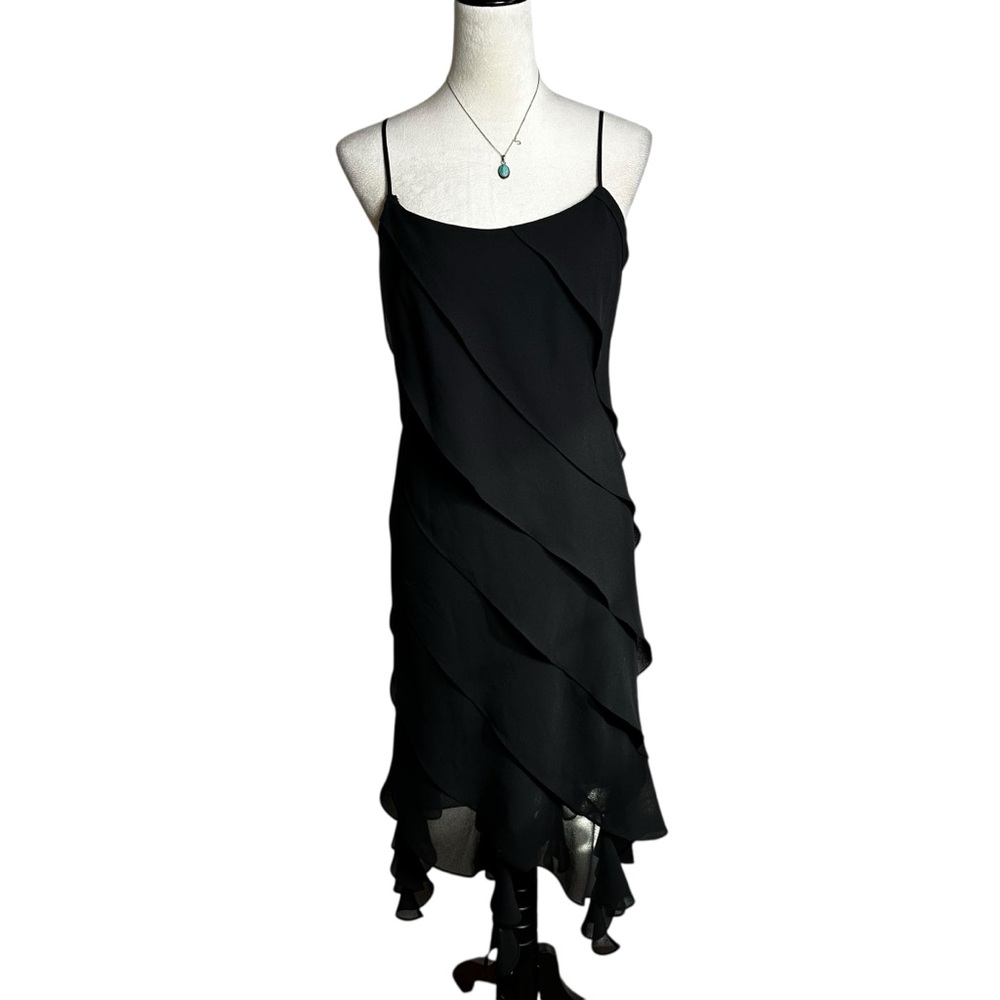 Vintage Y2K JBS Black Tiered‎ Chiffon Midi Dress M | Whimsigoth Cocktail Party